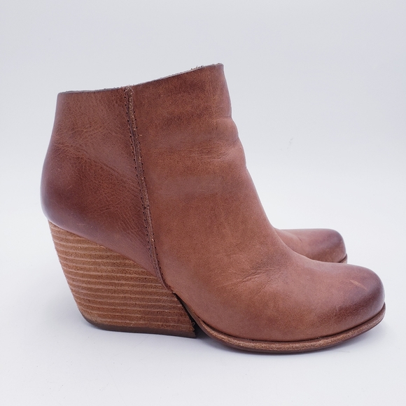 Kork-Ease Shoes - Kork-Ease Natalya Wedge Bootie Ankle Boot Brown Leather Side Zip Size 7
